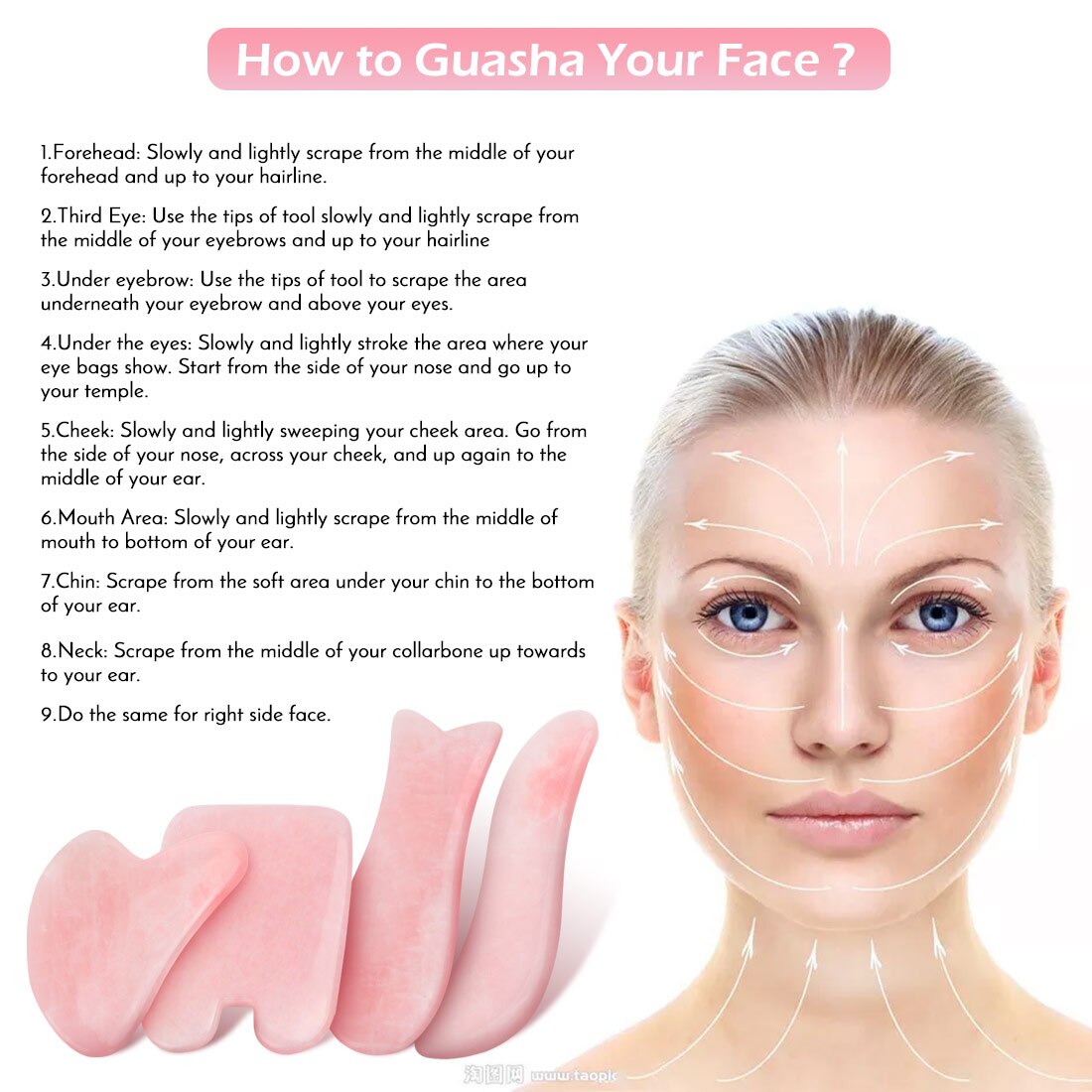Massage Gua Sha Tools Natural Rose Quartz Stone